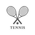 Tennis logo design or icon with two crossed rackets and tennis ball. Vector illustration